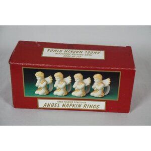 Vintage World Bazaar Hand Painted Porcelain Angel Napkin Rings ~ Set of 4